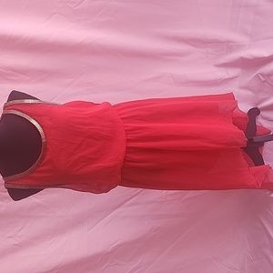 Red/orange with gold trim high/low dress